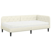 Hoekbedframe met matras Crème 90 x 200 cm Fluweel