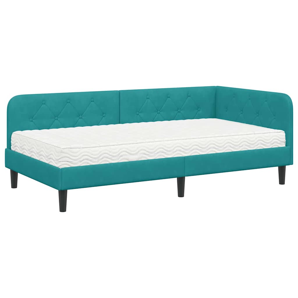 Hoekbedframe met matras Turquoise 90 x 200 cm Fluweel
