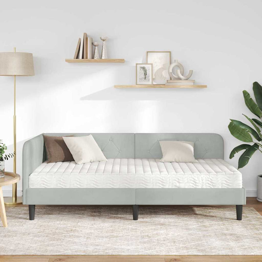 Hoekbedframe met matras Lichtgrijs 100 x 200 cm Fluweel