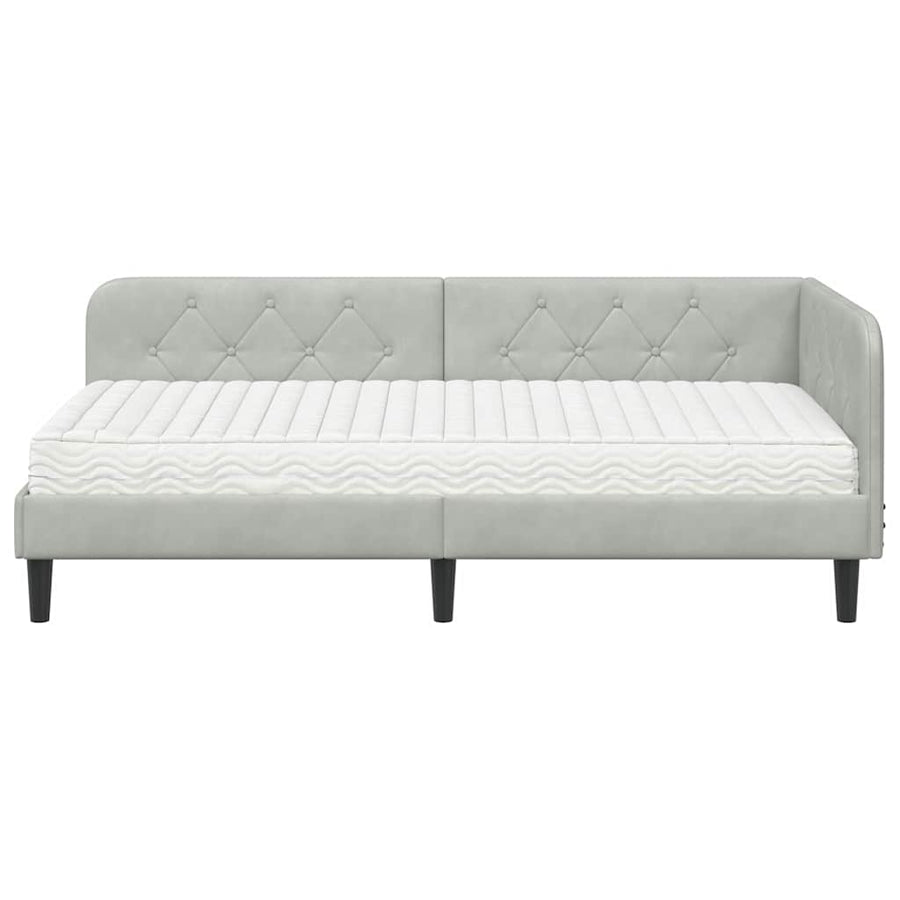 Hoekbedframe met matras Lichtgrijs 100 x 200 cm Fluweel