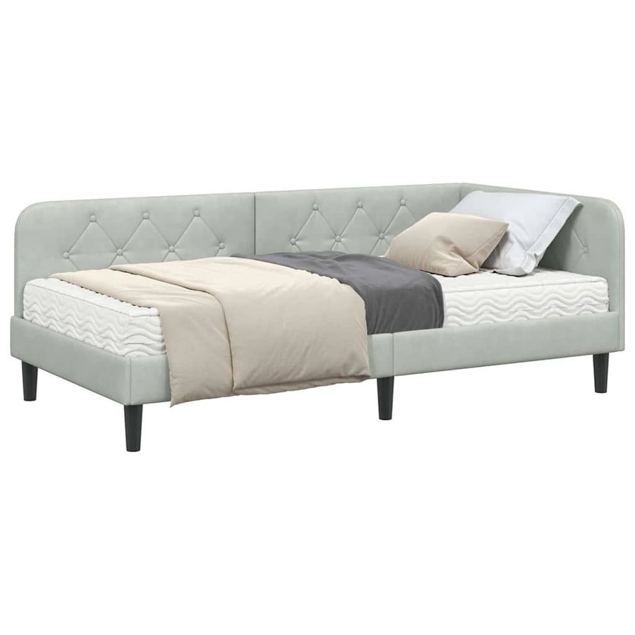 Hoekbedframe met matras Lichtgrijs 100 x 200 cm Fluweel