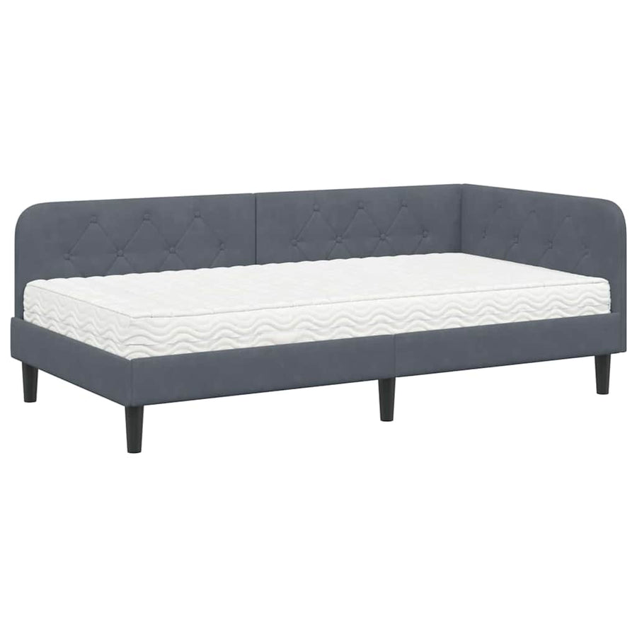 Hoekbedframe met matras Donkergrijs 100 x 200 cm Fluweel