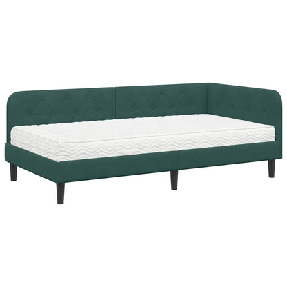 Hoekbedframe met matras Donkergroen 100 x 200 cm Fluweel