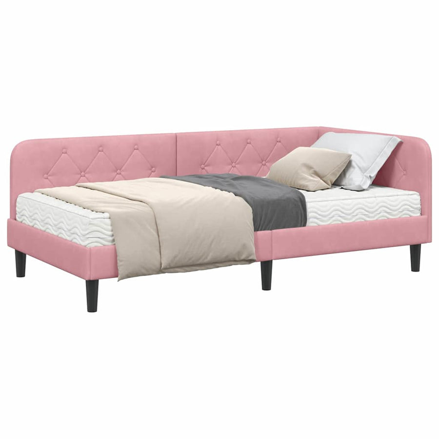 Hoekbedframe met matras Roze 100 x 200 cm Fluweel