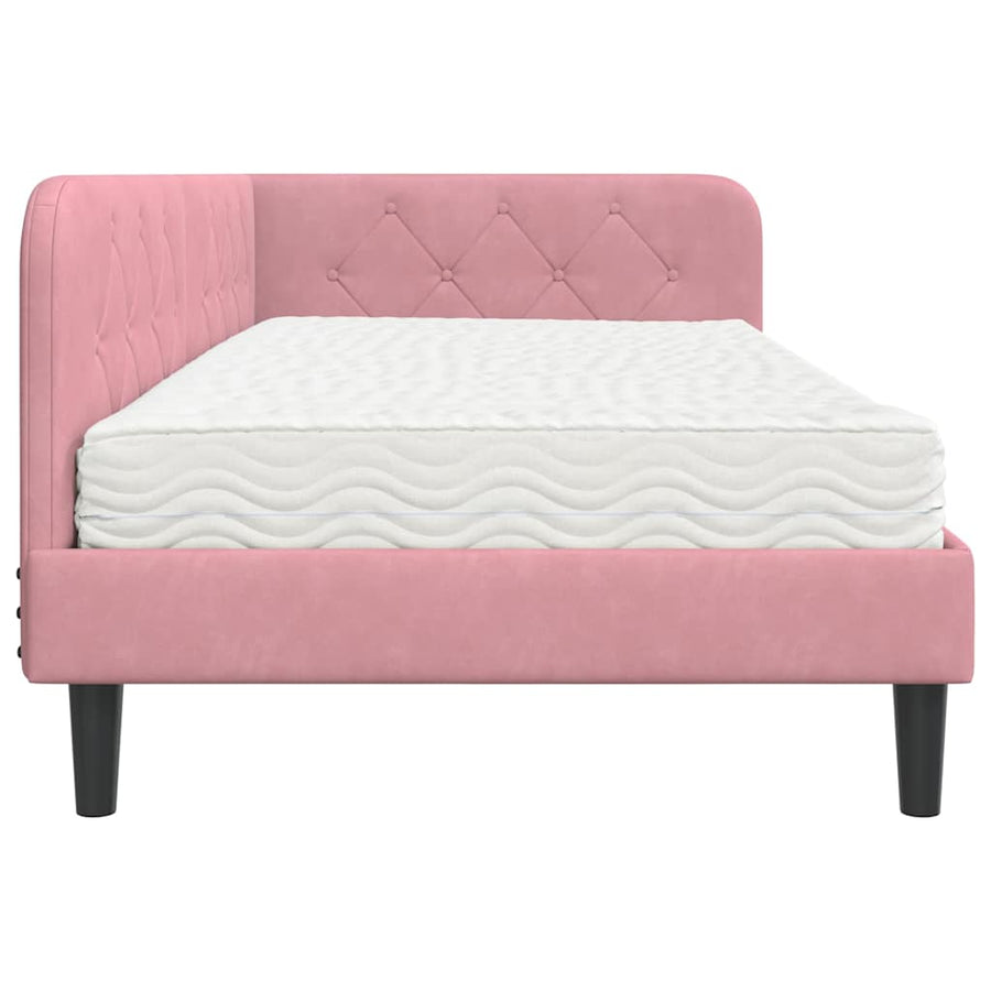 Hoekbedframe met matras Roze 100 x 200 cm Fluweel