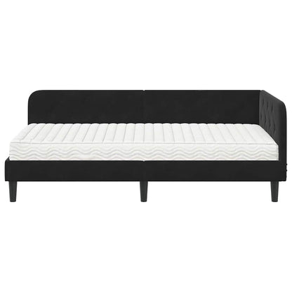 Hoekbedframe met matras Zwart 100 x 200 cm Fluweel