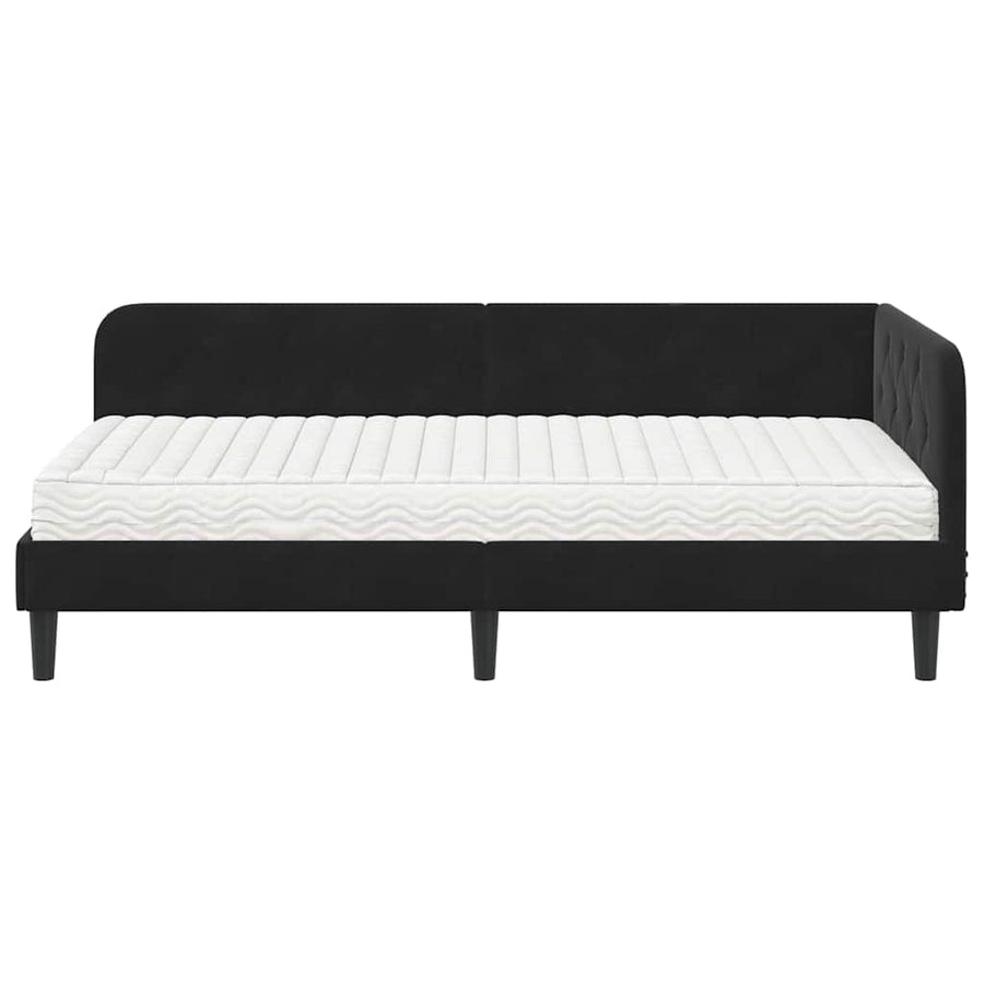 Hoekbedframe met matras Zwart 100 x 200 cm Fluweel