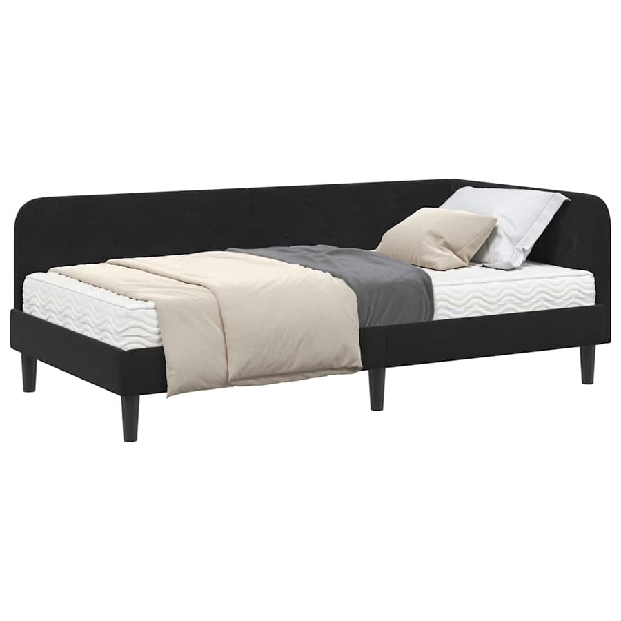 Hoekbedframe met matras Zwart 100 x 200 cm Fluweel