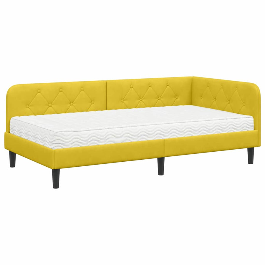 Hoekbedframe met matras Geel 100 x 200 cm Fluweel