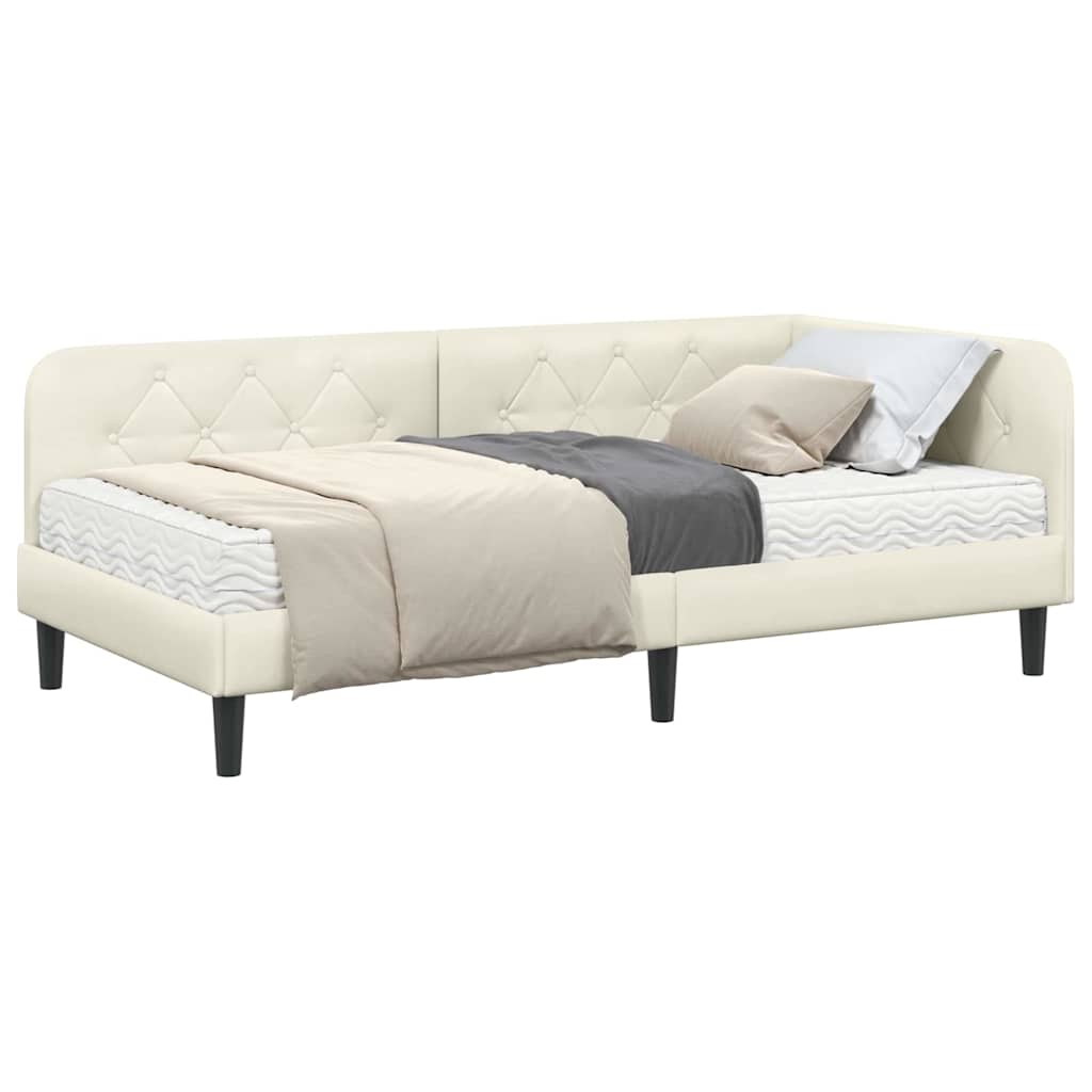 Hoekbedframe met matras Crème 100 x 200 cm Fluweel