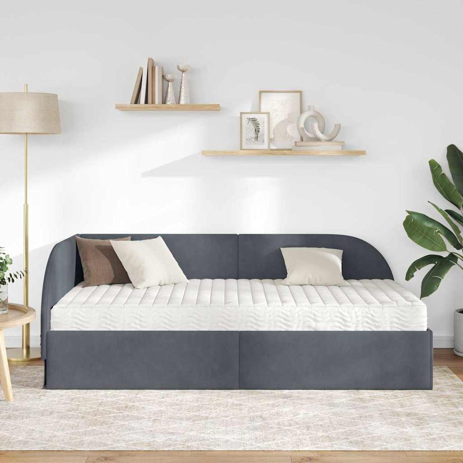 Hoekbedframe met Matras met hoofdeinde 2 pcs Grijs Fluweel