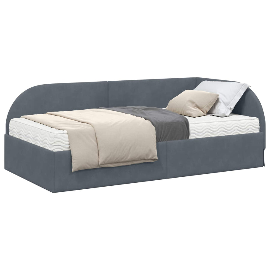 Hoekbedframe met Matras met hoofdeinde 2 pcs Grijs Fluweel