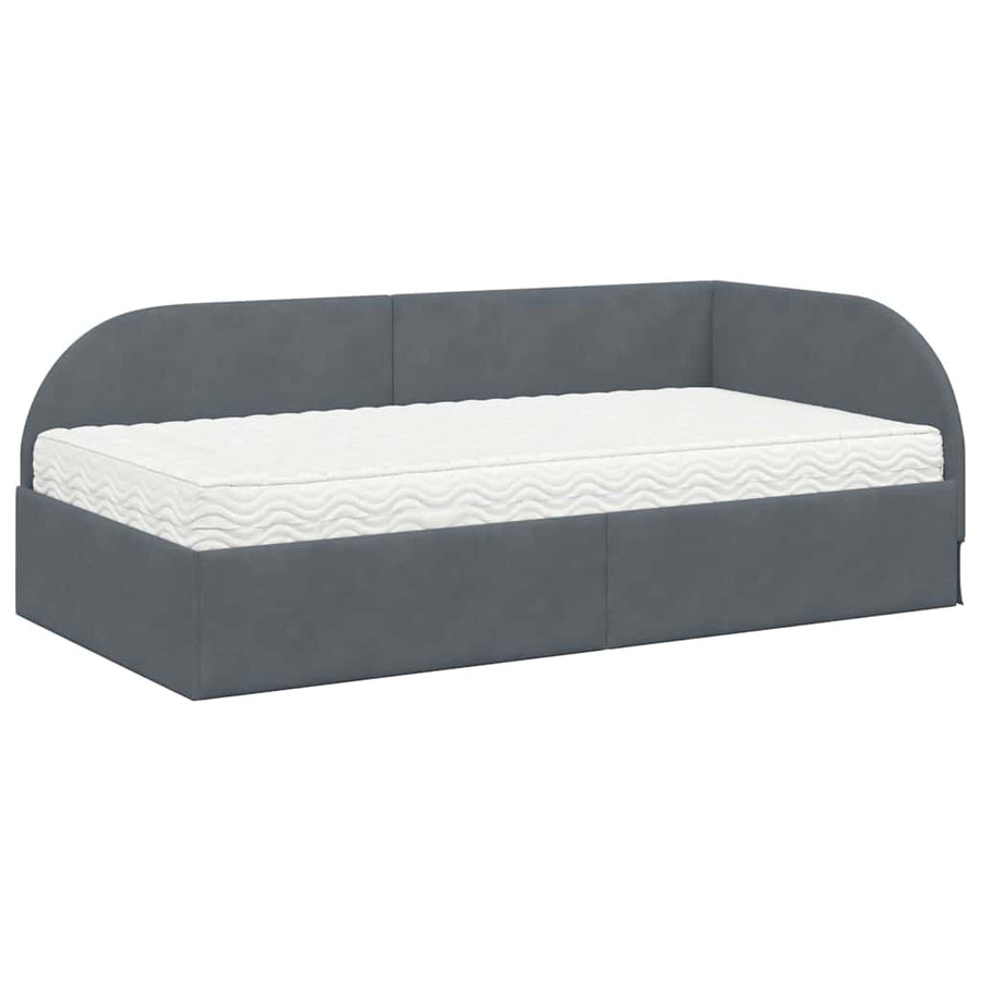 Hoekbedframe met Matras met hoofdeinde 2 pcs Grijs Fluweel