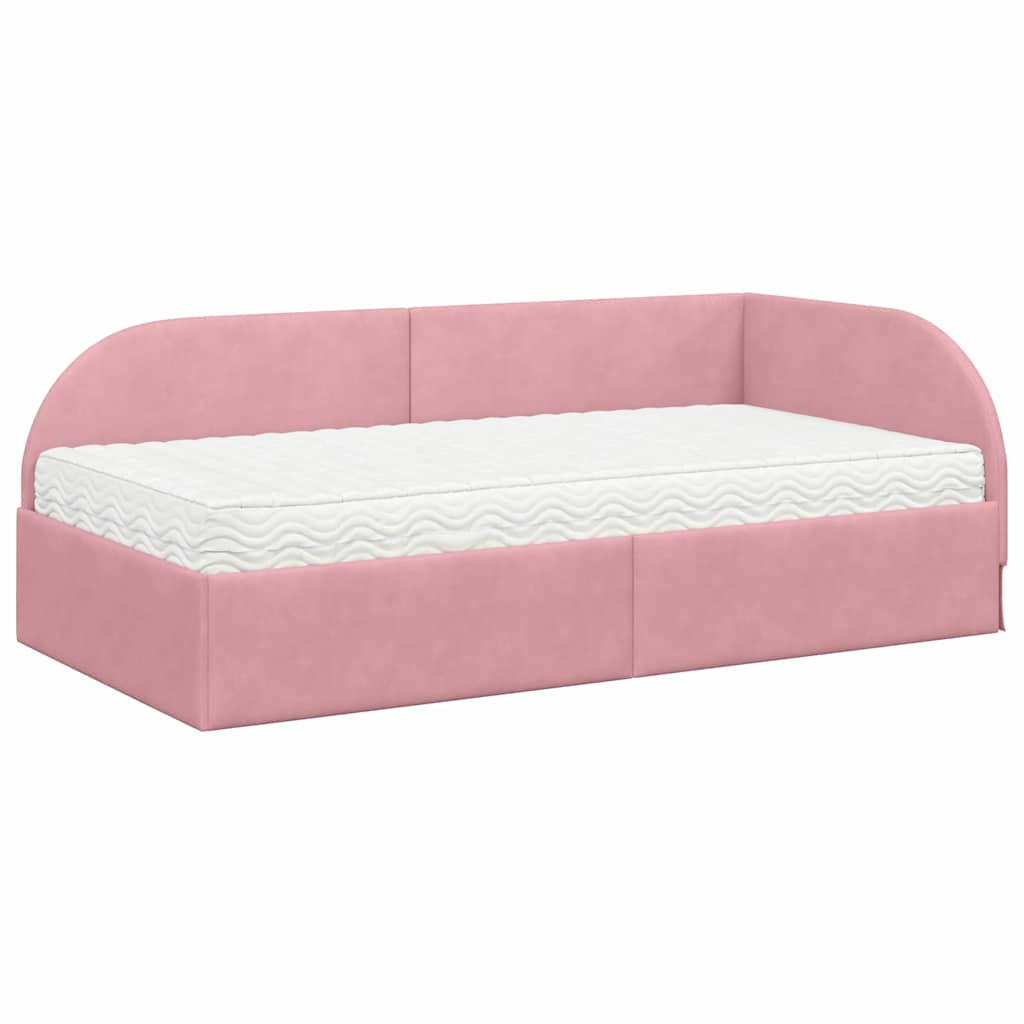 Hoekbedframe met Matras met hoofdeinde 2 pcs Grijs Fluweel