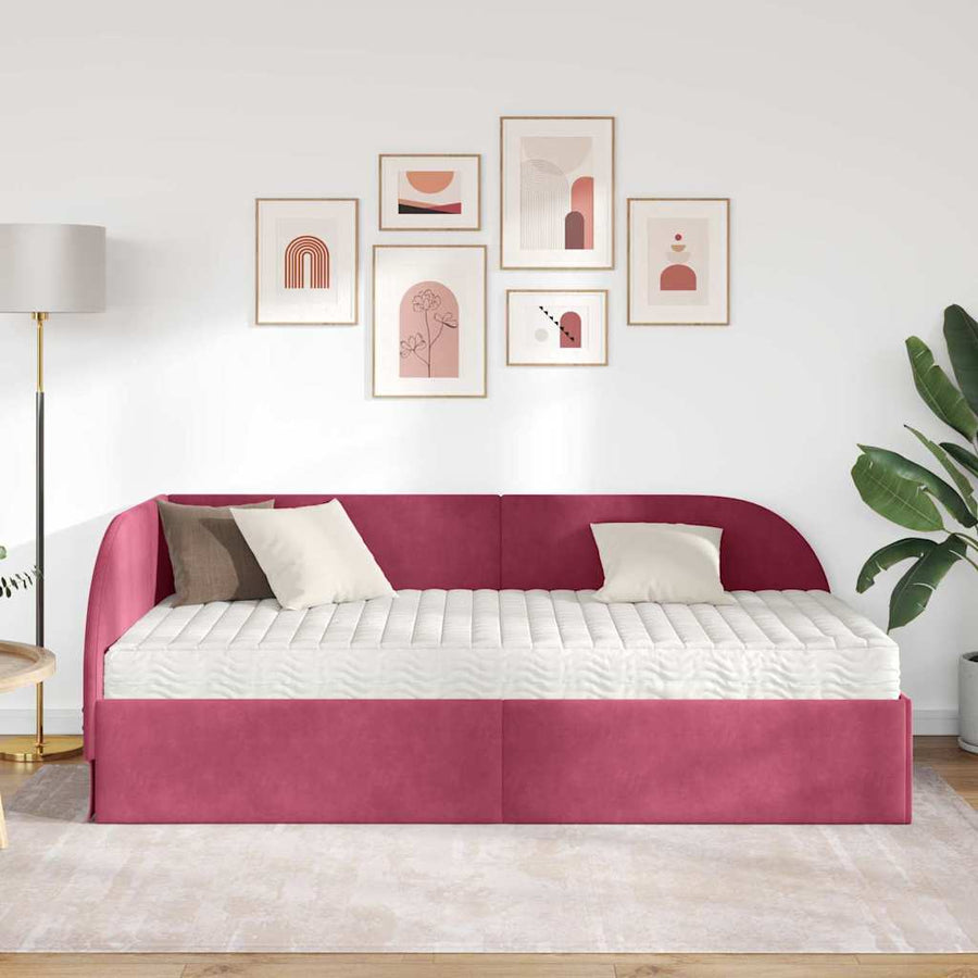 Hoekbedframe met Matras met hoofdeinde 2 pcs Groen Fluweel