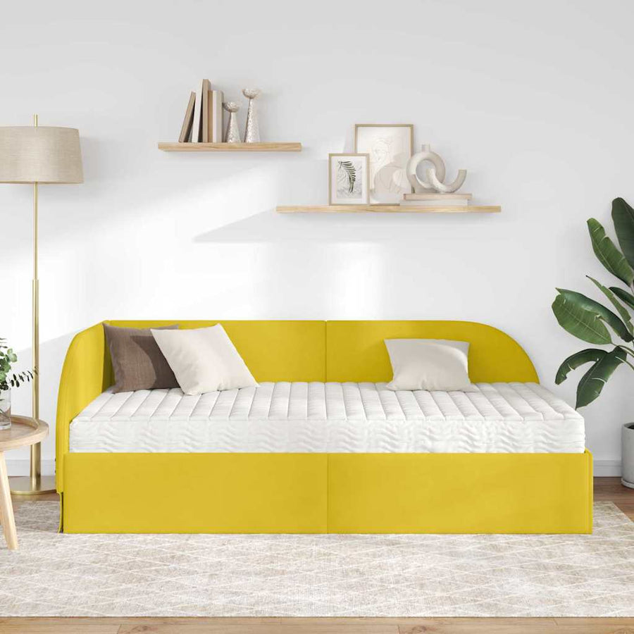 Hoekbedframe met Matras met hoofdeinde 2 pcs Geel Fluweel