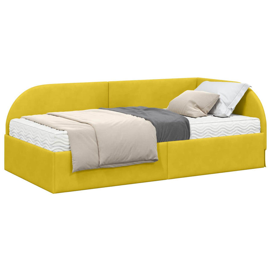 Hoekbedframe met Matras met hoofdeinde 2 pcs Geel Fluweel
