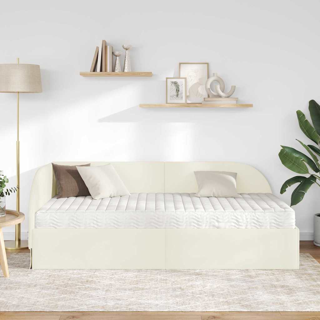 Hoekbedframe met Matras met hoofdeinde 2 st Crème Fluweel