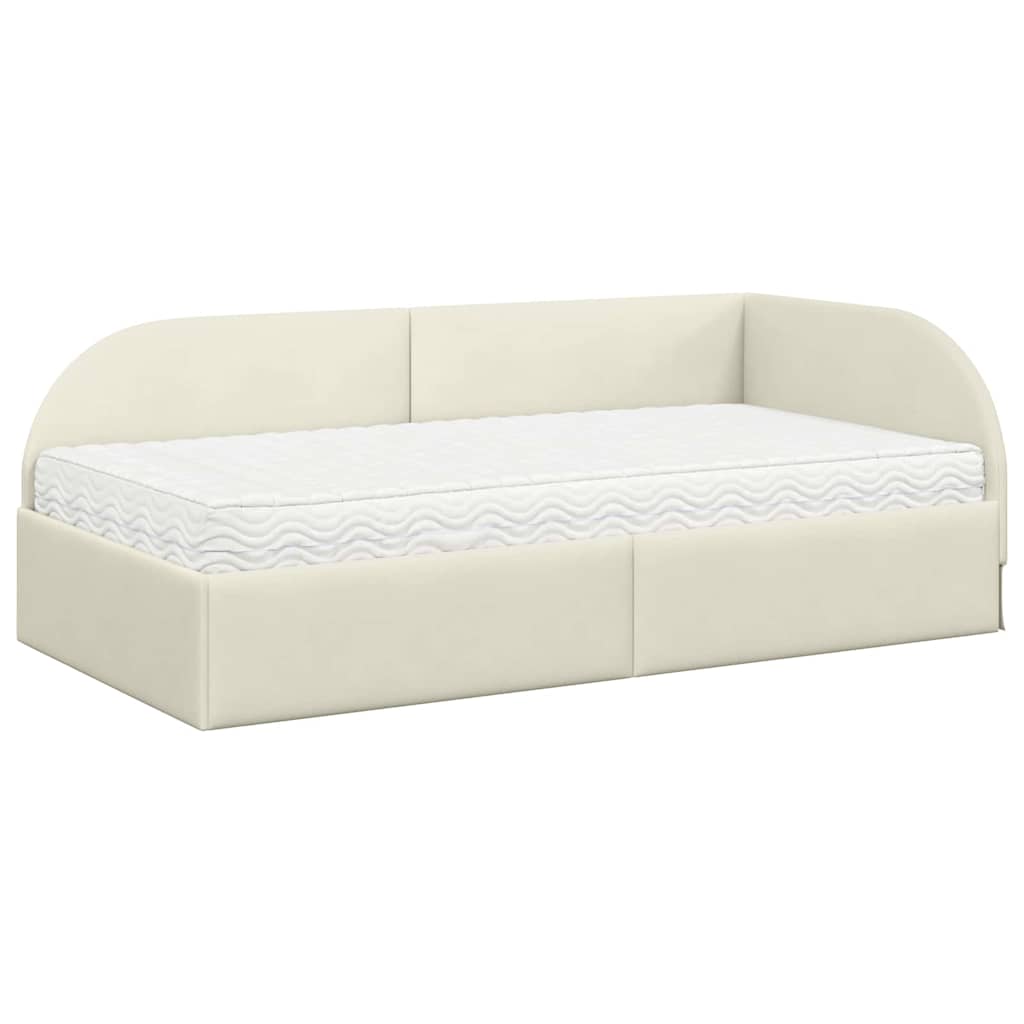 Hoekbedframe met Matras met hoofdeinde 2 st Crème Fluweel