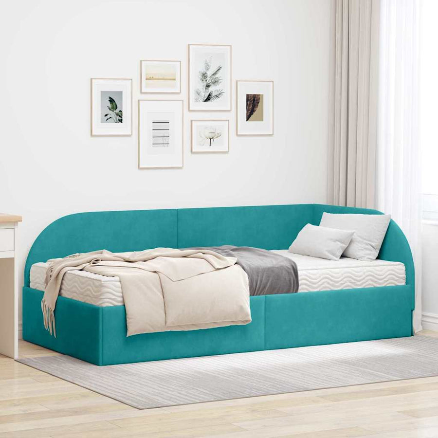 Hoekbedframe met Matras met hoofdeinde 2 pcs Turquoise Fluweel