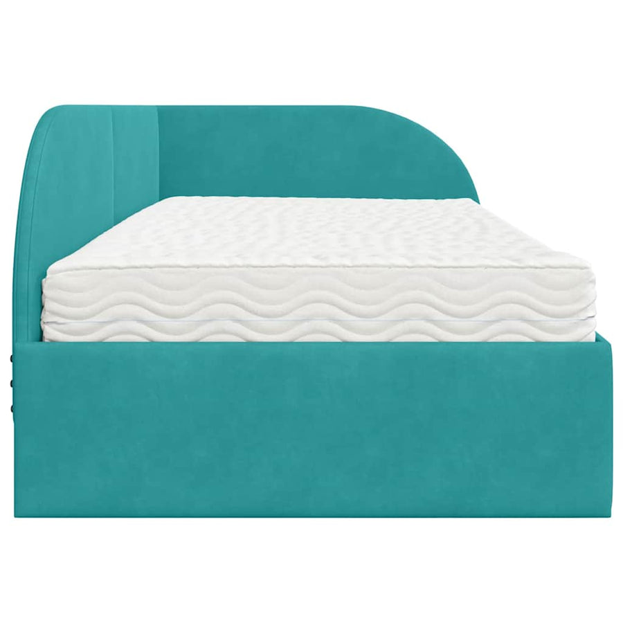 Hoekbedframe met Matras met hoofdeinde 2 pcs Turquoise Fluweel