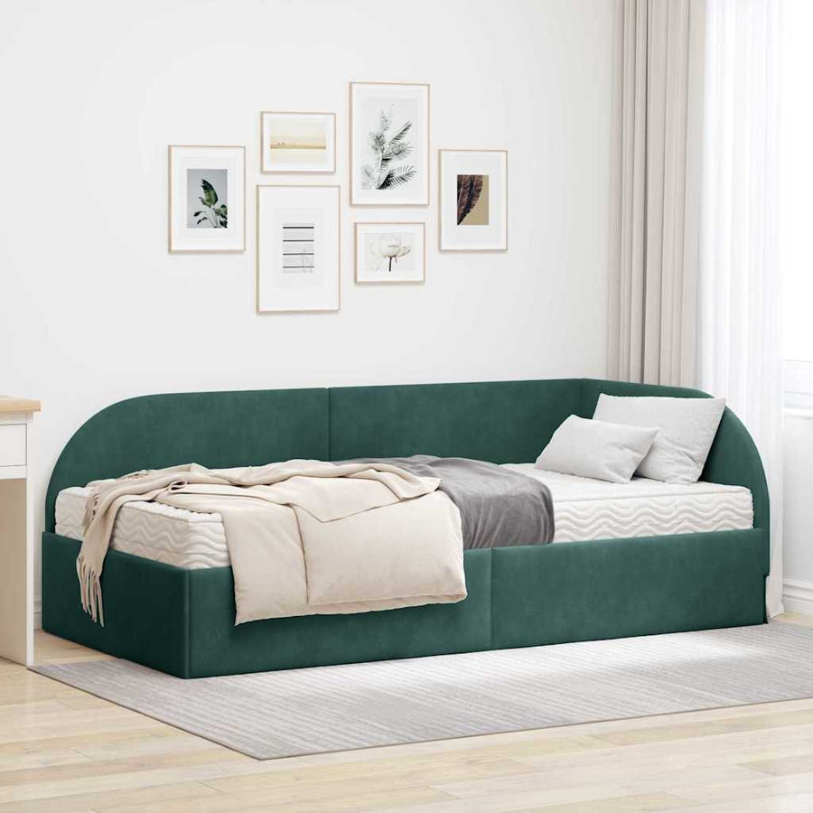 Hoekbedframe met Matras met hoofdeinde 2 pcs Groen Fluweel