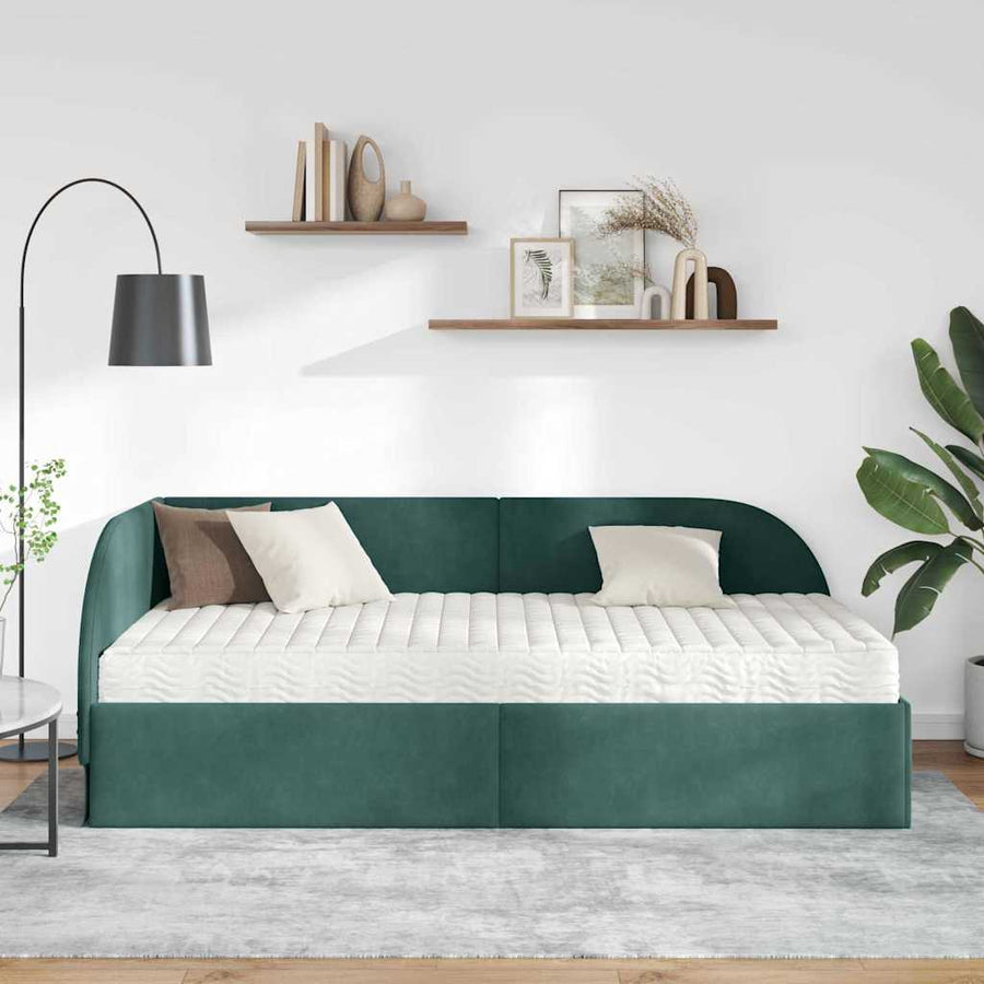 Hoekbedframe met Matras met hoofdeinde 2 pcs Groen Fluweel