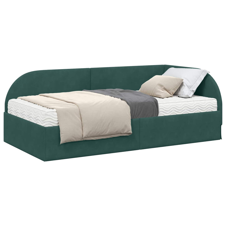 Hoekbedframe met Matras met hoofdeinde 2 pcs Groen Fluweel