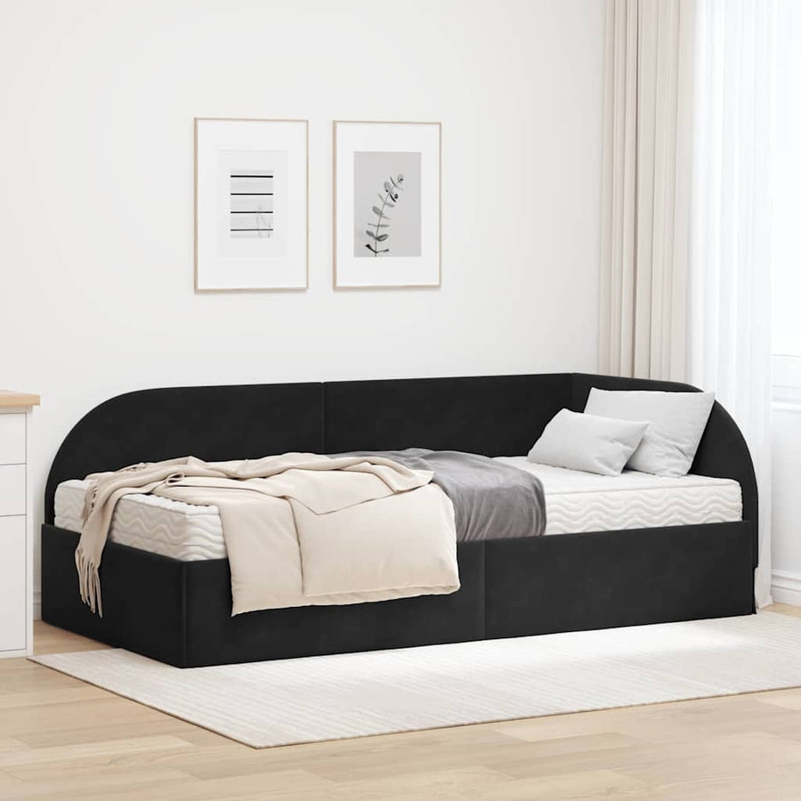 Hoekbedframe met Matras met hoofdeinde 2 pcs Zwart Fluweel