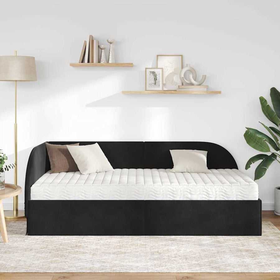 Hoekbedframe met Matras met hoofdeinde 2 pcs Zwart Fluweel