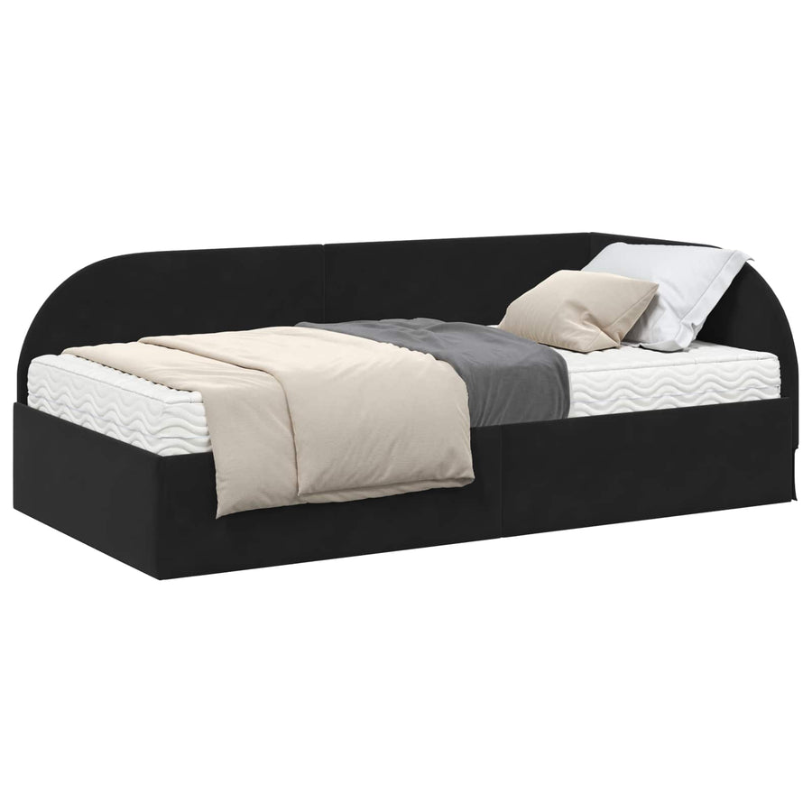 Hoekbedframe met Matras met hoofdeinde 2 pcs Zwart Fluweel