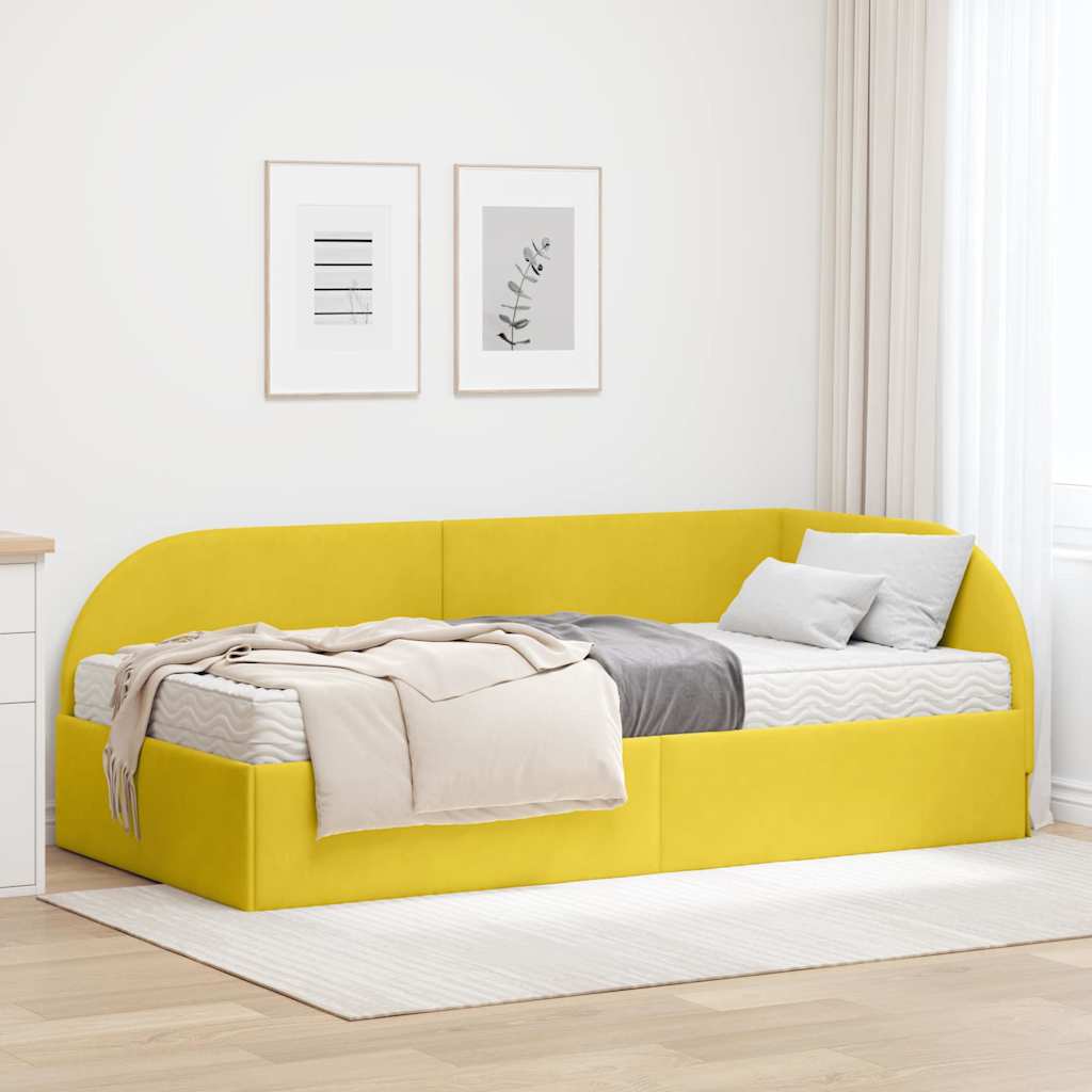 Hoekbedframe met Matras met hoofdeinde 2 pcs Geel Fluweel