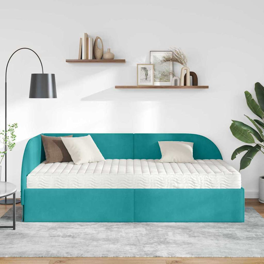 Hoekbedframe met Matras met hoofdeinde 2 pcs Turquoise Fluweel