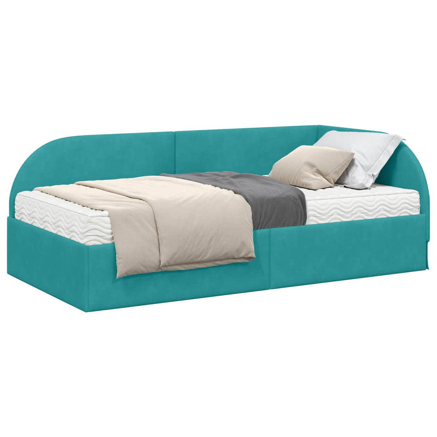 Hoekbedframe met Matras met hoofdeinde 2 pcs Turquoise Fluweel