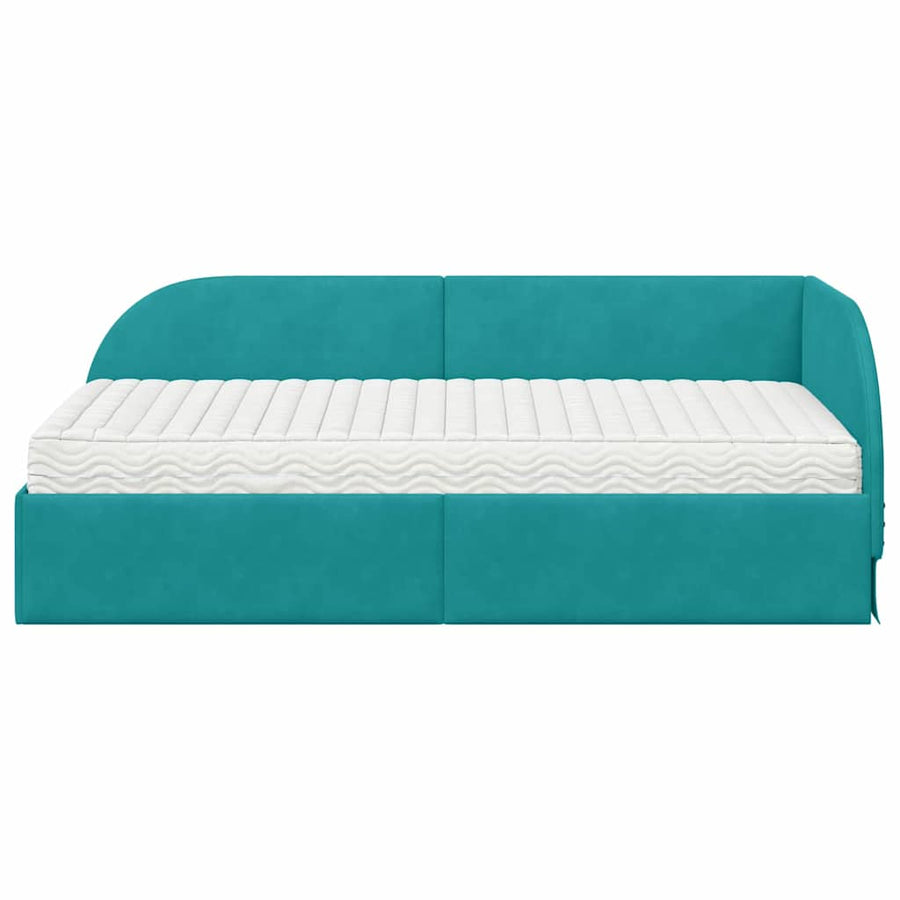 Hoekbedframe met Matras met hoofdeinde 2 pcs Turquoise Fluweel
