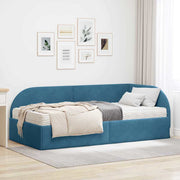 Hoekbedframe met matras 204x94x72 cm blauw fluweel