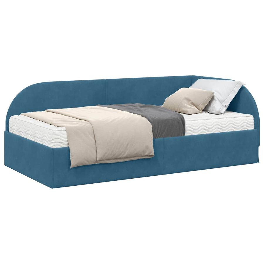 Hoekbedframe met Matras met hoofdeinde 2 pcs Blauw Fluweel