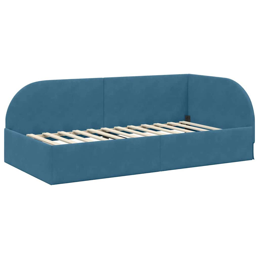 Hoekbedframe met Matras met hoofdeinde 2 pcs Blauw Fluweel