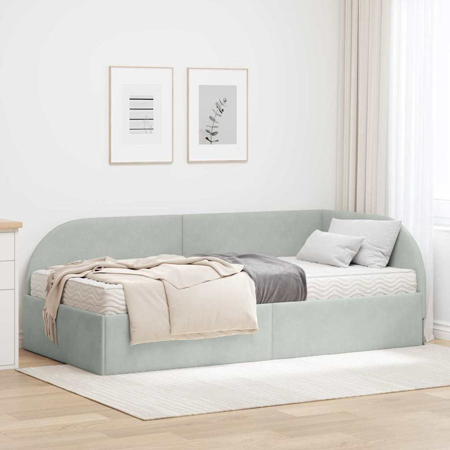 Hoekbedframe met Matras met hoofdeinde 2 pcs Lichtgrijs Fluweel