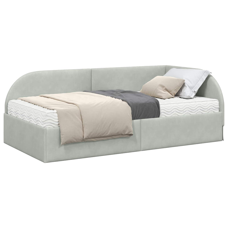 Hoekbedframe met Matras met hoofdeinde 2 pcs Lichtgrijs Fluweel