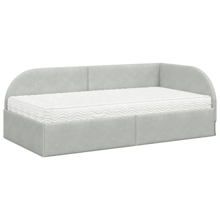 Hoekbedframe met Matras met hoofdeinde 2 pcs Lichtgrijs Fluweel
