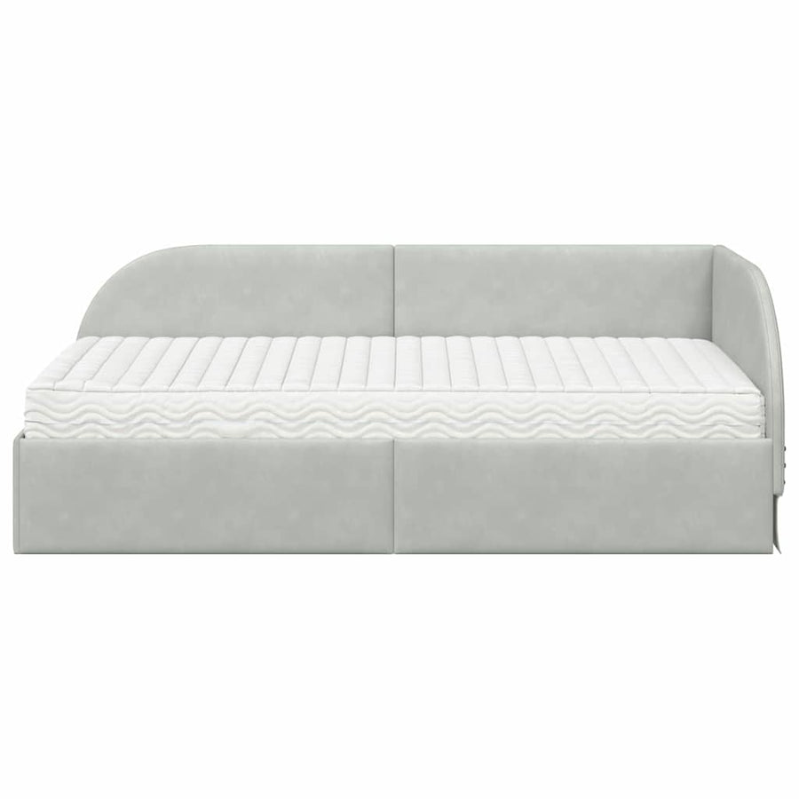 Hoekbedframe met Matras met hoofdeinde 2 pcs Lichtgrijs Fluweel