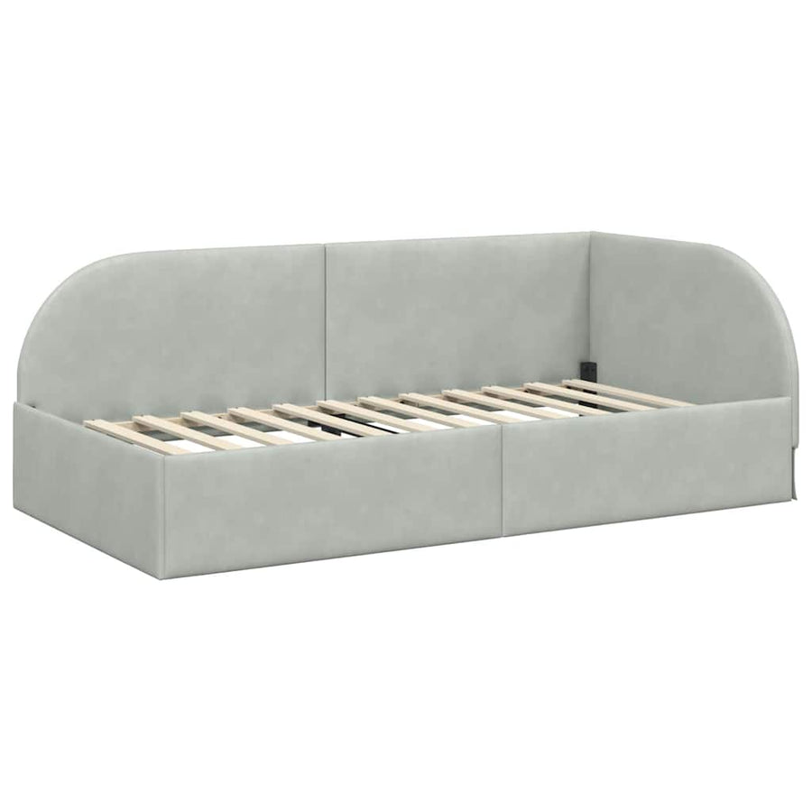 Hoekbedframe met Matras met hoofdeinde 2 pcs Lichtgrijs Fluweel