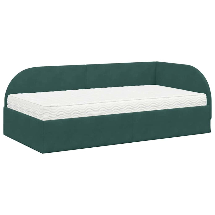 Hoekbedframe met Matras 2 pcs Groen Fluweel