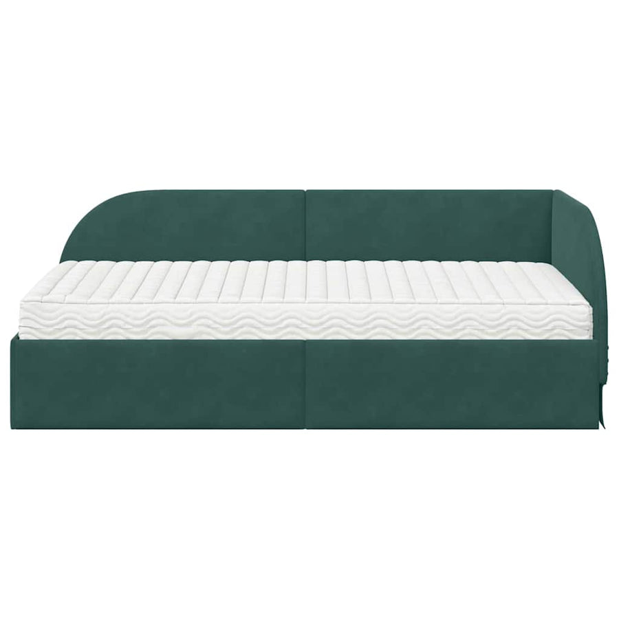 Hoekbedframe met Matras 2 pcs Groen Fluweel