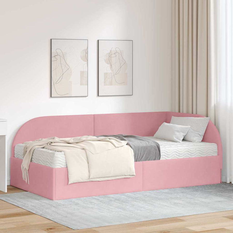 Hoekbedframe met Matras met hoofdeinde 2 pcs Roze Fluweel