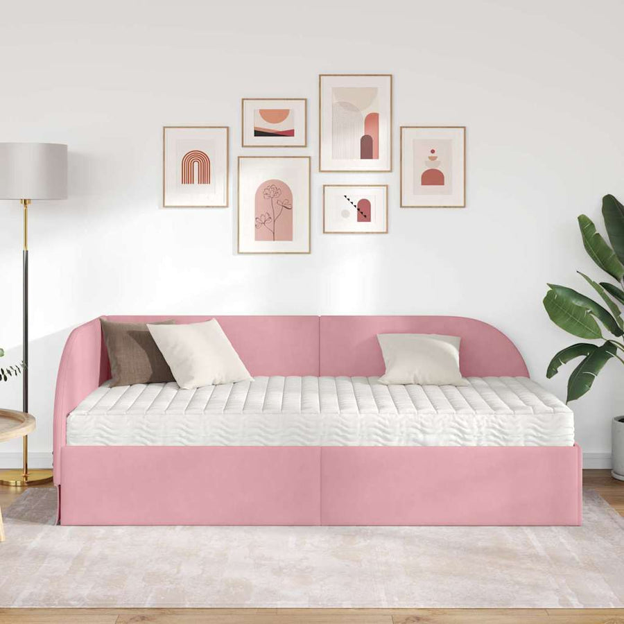 Hoekbedframe met Matras met hoofdeinde 2 pcs Roze Fluweel
