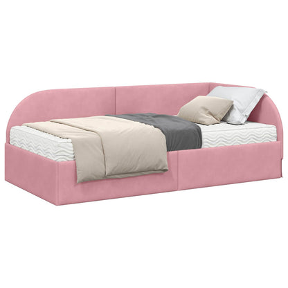 Hoekbedframe met Matras met hoofdeinde 2 pcs Roze Fluweel