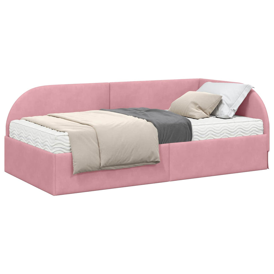 Hoekbedframe met Matras met hoofdeinde 2 pcs Roze Fluweel
