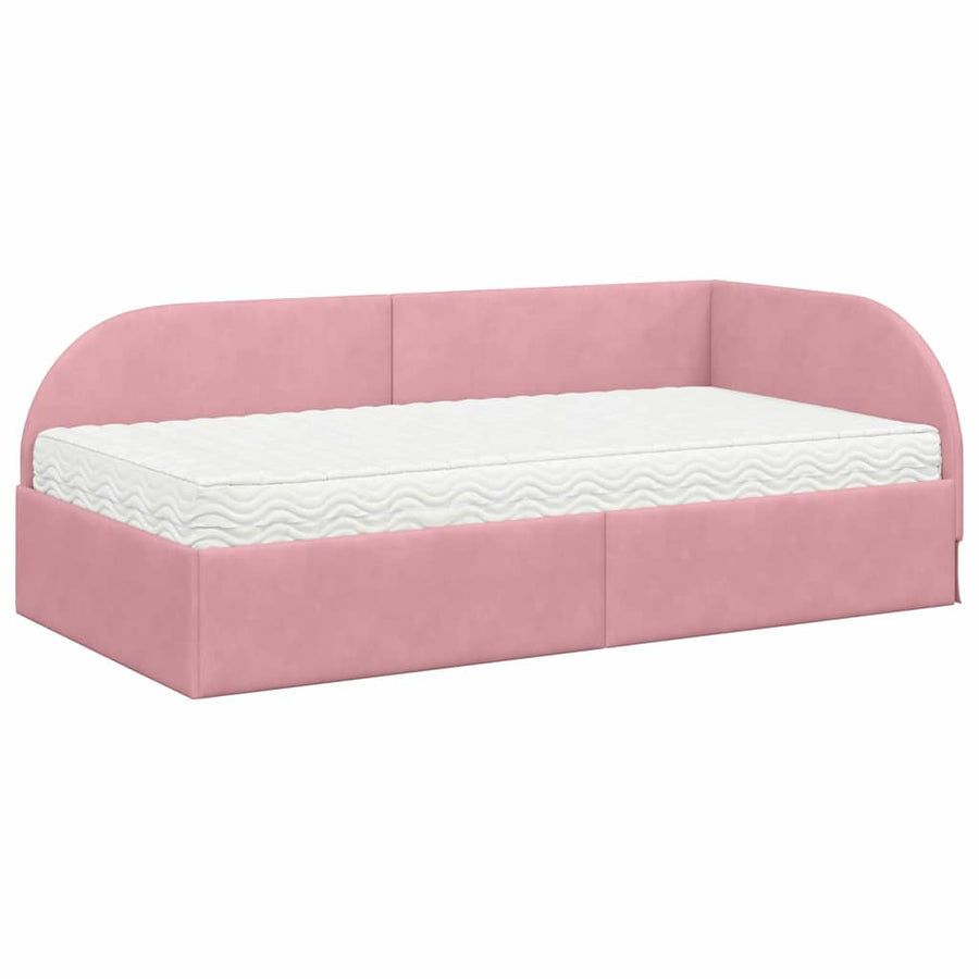 Hoekbedframe met Matras met hoofdeinde 2 pcs Roze Fluweel
